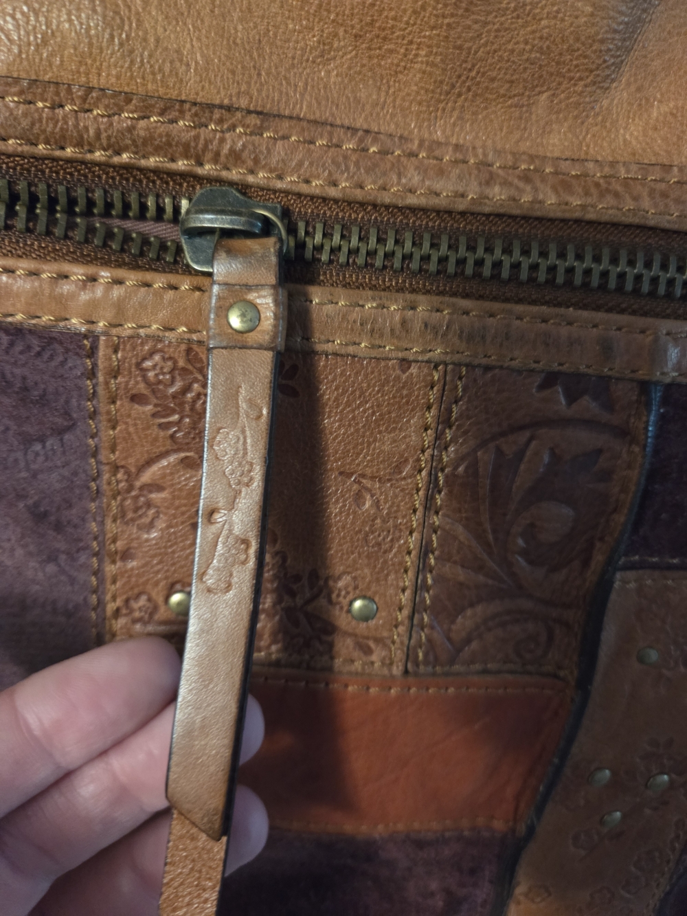 Fossil Tan and Brown Patchwork Leather Crossbody Bag - Picture 4 of 15